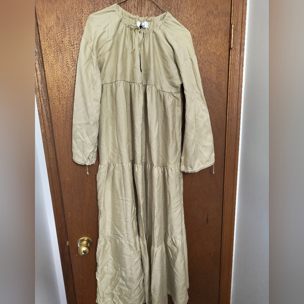 Kotn Woven Poet Dress, Sand, Sz 8